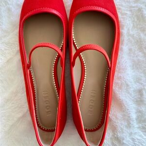 Boden Bright Red Mary Jane Flats NWOT Size 8